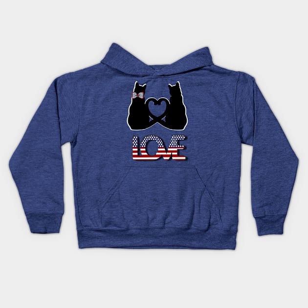 Love in American style and two black cats with tails creating a heart Kids Hoodie by Blue Butterfly Designs 